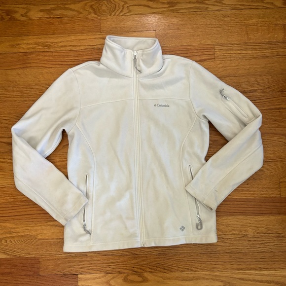 Columbia Jackets & Blazers - Columbia Fleece Jacket Women’s Medium White Zipper Closure Pockets STAINED Paint